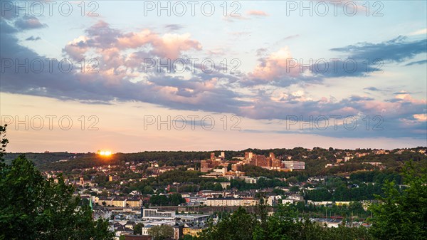 Panoramic view of a city at sunset with a picturesque sky, Bergische Universitaet, Elberfeld, Wuppertal, Bergisches Land, North Rhine-Westphalia