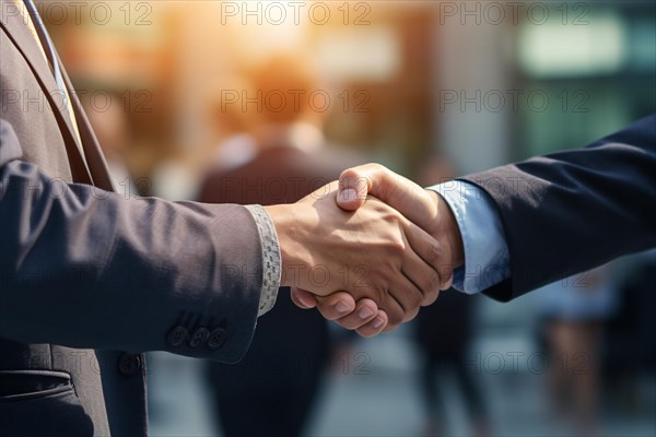 Close up of handshake of two men in business suits. KI generiert, generiert AI generated