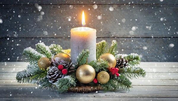 Ai generated, Advent wreath with burning candles, Christmas time, Christmas decoration, 1st Advent, First Advent