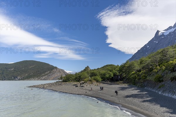 Hiking groups, Lago Grey, Torres del Paine National Park, Parque Nacional Torres del Paine, Cordillera del Paine, Towers of the Blue Sky, Region de Magallanes y de la Antartica Chilena, Ultima Esperanza Province, UNESCO Biosphere Reserve, Patagonia, End of the World, Chile, South America