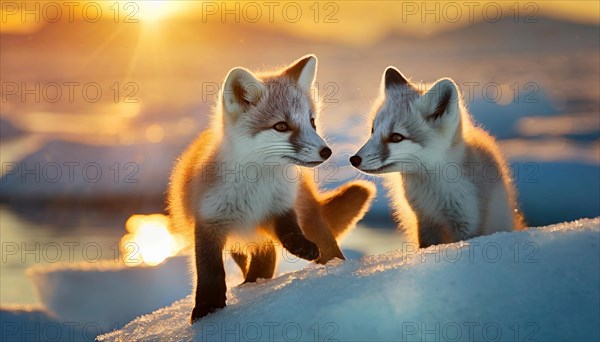 KI generated, Two young arctic foxes (Vulpes lagopus)