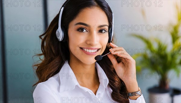 AI generated, An attractive woman works as a call centre agent