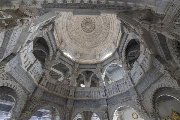 Marble build Dharamshala Manilaxmi Tirth Jain temple, Gujarat, India, Asia