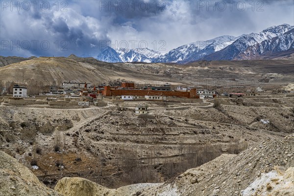 View on the city wall of Lo Manthang, Kingdom of Mustang, Nepal, Asia