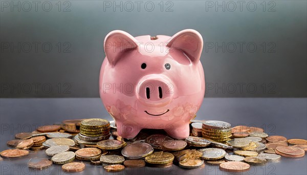 AI generated, A pink piggy bank full of coins