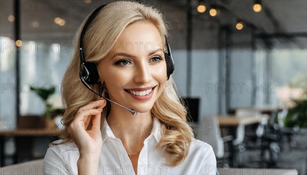 AI generated, An attractive woman works as a call centre agent