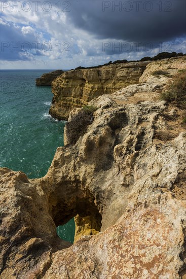 Rocks in the Algarve, summer holiday, weather, sunny, Atlantic, summer holiday, travel, holiday, tourism, nature, rocky, rocks, landscape, coastal landscape, rocky coast, cliffs, bay, bay of the sea, sea, Carvoeiro, Portugal, Europe