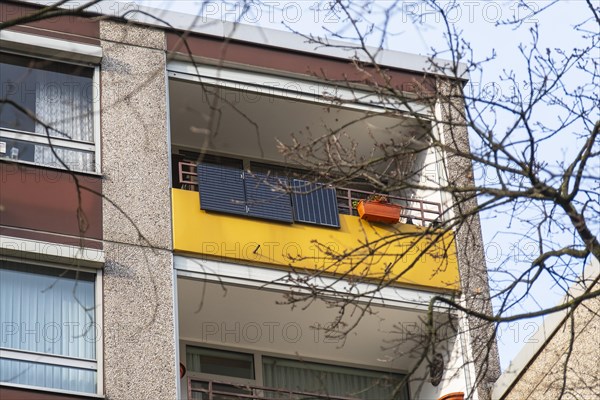 Balcony power plant Solar panel on a balcony in Monheim am Rhein, Germany, Europe