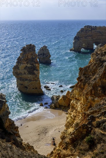 Beach, beach area in the Algarve, summer holiday, weather, sunny, Atlantic, beach, beach holiday, summer holiday, travel, holiday, tourism, nature, rocky, rocks, landscape, coastal landscape, rocky coast, cliffs, bay, bay of the sea, sea, Carvoeiro, Portugal, Europe