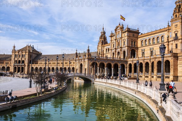 Seville, Spain, March 9, 2022: Beautiful view of Plaza de Espana in Andalusia, Europe