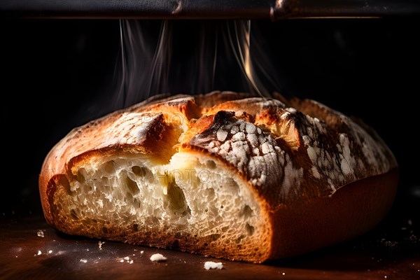 Rustic loaf of bread with crust burst, AI generated