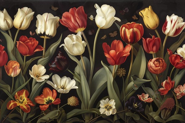 Illustration, tulips in different colours, AI generated, AI generated, AI generated