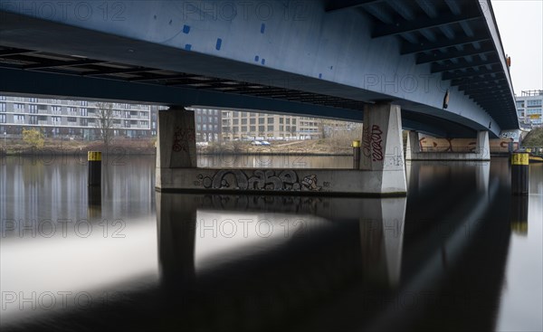 Long exposure, Nordhafenbruecke from below, Nordhafen, Berlin, Germany, Europe