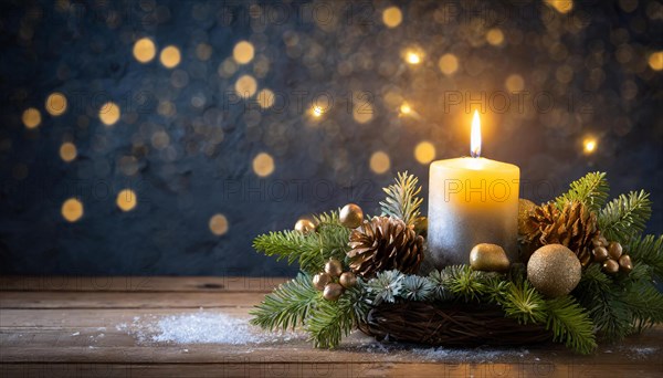 Ai generated, Advent wreath with burning candles, Christmas time, Christmas decoration, 1st Advent, First Advent