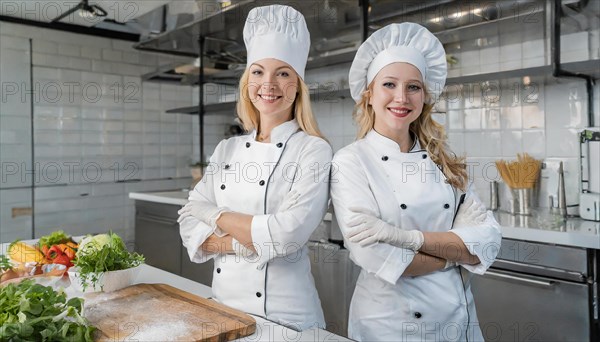 AI generated, Two attractive female chefs in the kitchen of a hotel