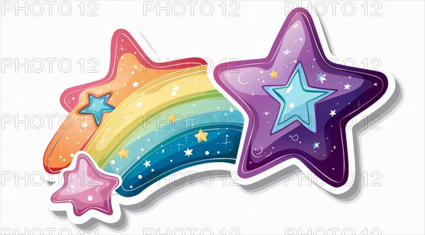 Playful stickers featuring colorful stars and a rainbow in pastel shades, ai generated, AI generated