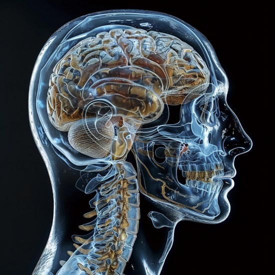 Medical illustration of a human head, AI generated