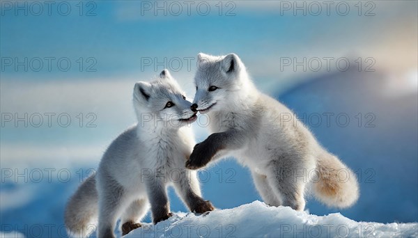 KI generated, Two young arctic foxes (Vulpes lagopus)