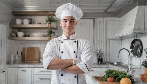 AI generated, Portrait, An attractive chef in the kitchen of a hotel