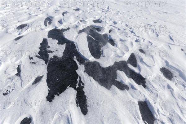 Winter, snow drifts on frozen riverscape, Saint Lawrence River, Province of Quebec, Canada, North America