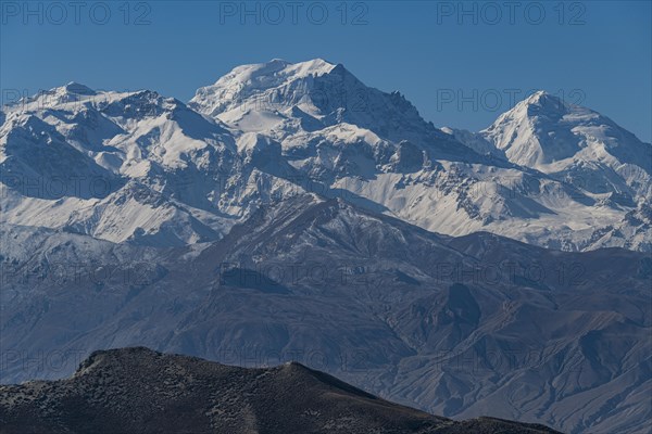 Desert landscape before the Annapurna mountain range, Kingdom of Mustang, Nepal, Asia