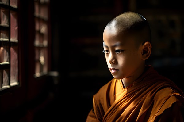 Young monk immersed in practice, AI generated