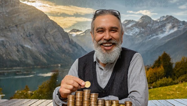 AI generated, A pensioner is happy about his nest egg savings