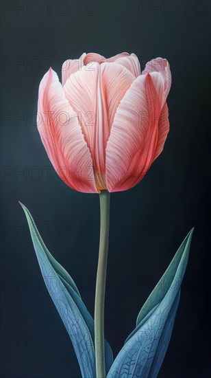 An elegant botanical illustration of a pink tulip with a subtle gradient background, ai generated, AI generated