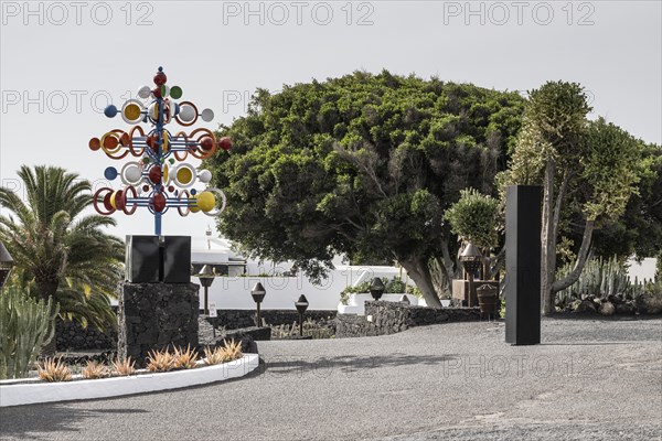 Garden in the inner courtyard of the Fundacion Cesar Manrique, Lanzarote, Canary Islands, Spain, Europe