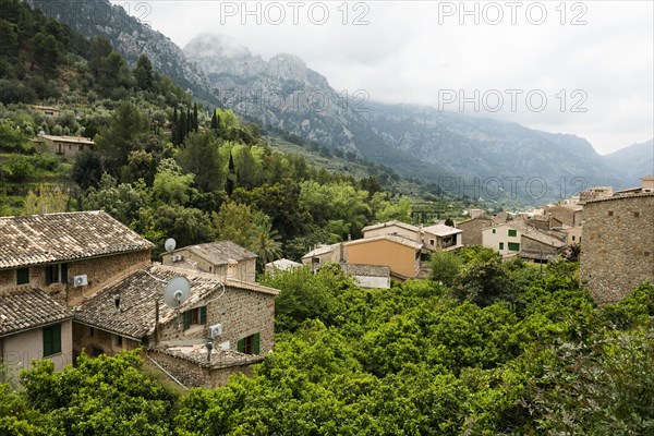 Village in the mountains with citrus plantations, Fornalutx, Soller, Serra de Tramuntana, Majorca, Majorca, Balearic Islands, Spain, Europe