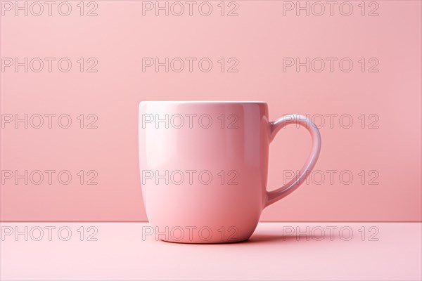 Single pink mug on pastel studio background. KI generiert, generiert AI generated