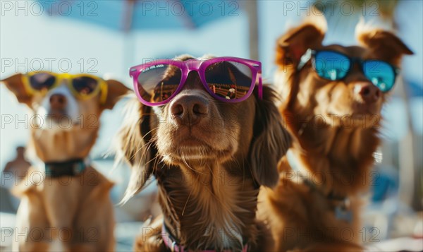 Stylish dogs with sunglasses show off their bond and cool attitudes AI generated