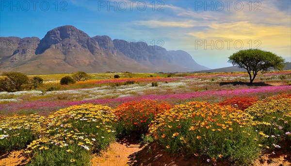 KI generated, The desert in Namaqualand blooms in August and September each year, Namibia, Africa