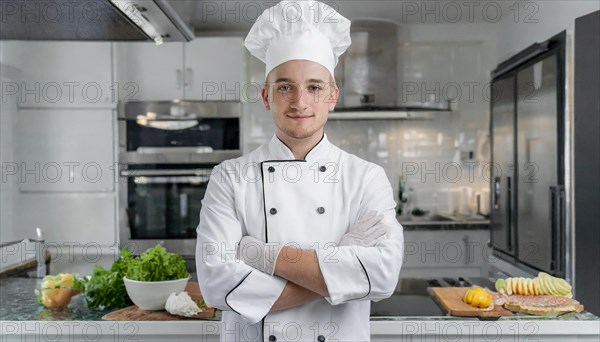 AI generated, Portrait, An attractive chef in the kitchen of a hotel