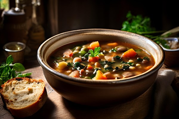 Tuscan ribollita soup abundant with vegetables, AI generated