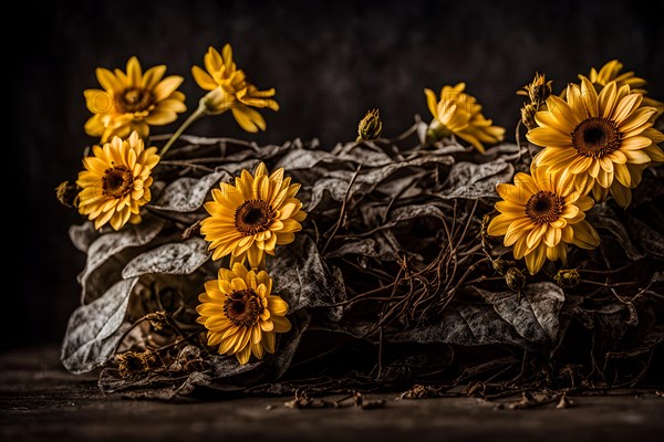 Wilted flowers embracing elegance in decay, AI generated