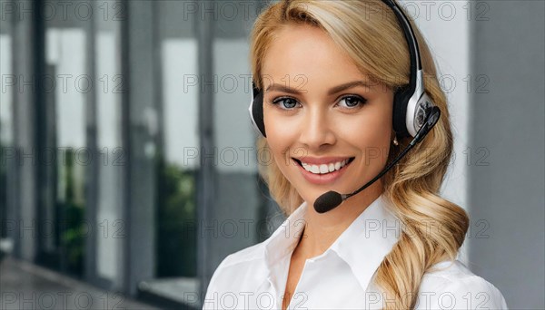 AI generated, An attractive woman works as a call centre agent