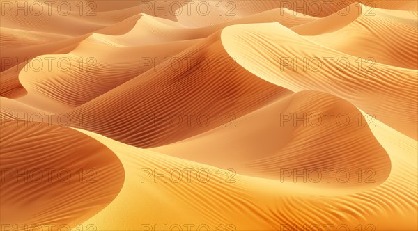 Smooth wavy patterns on sand dunes captured during golden hour, ai generated, AI generated