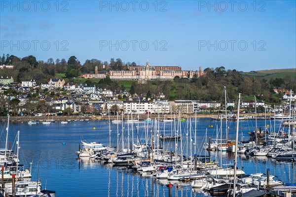 View of Dartmouth from Kingswear over River Dart, Devon, England, United Kingdom, Europe