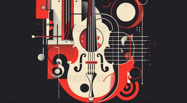 A bold, geometric, monochromatic abstract of a violin against a black background, ai generated, AI generated