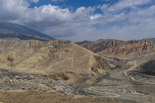 Eroded mountain landscape in the Kingdom of Mustang, Nepal, Asia