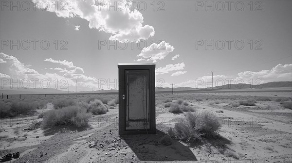 A standalone door in the middle of a desolate desert landscape, AI generated