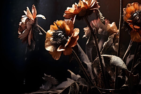 Wilted flowers embracing elegance in decay, AI generated