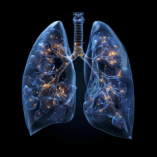 Medical illustration of a human chest with lungs, AI generated