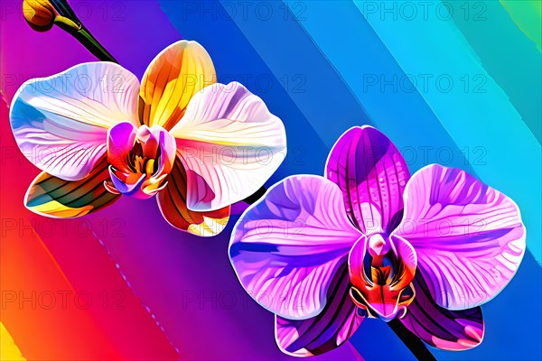 Orchids transformed into an array of vibrant geometric shapes, AI generated