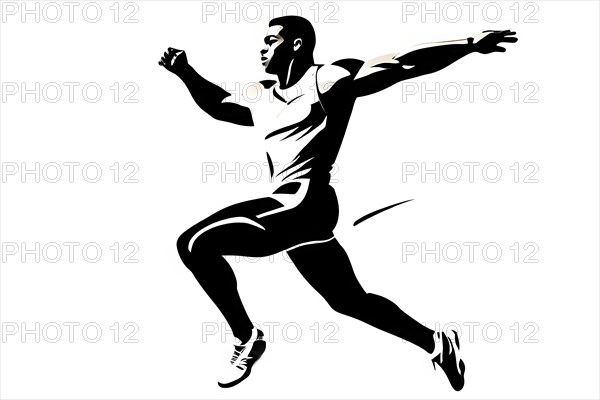 Human athlete discipline high jump white background, black and white illustration, AI generated