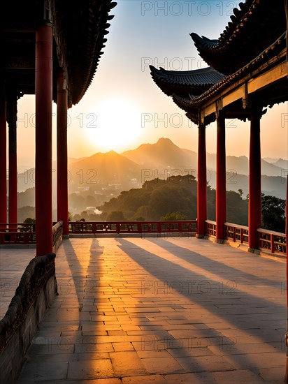 Shaolin temple at sunset, AI generated