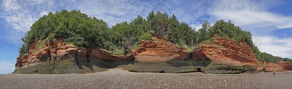 Panorama, wooded cliffs, red sandstone, Five Islands Provincial Park, Fundy Bay, Nova Scotia, Canada, North America