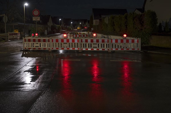 Sifted construction site at night, Eckental, Middle Franconia, Bavaria, Germany, Europe