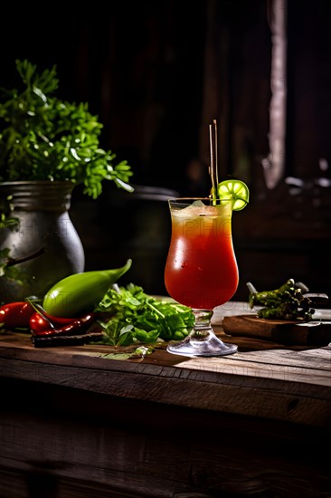 Bloody mary boasting a spicy profile accented with celery and olives, AI generated